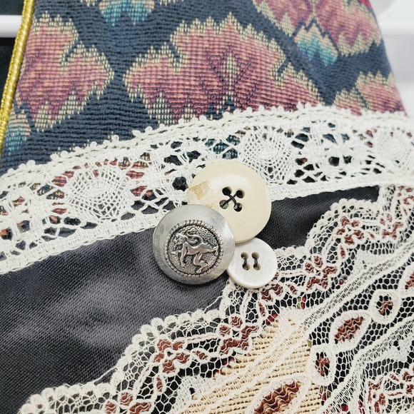 Vintage Patchwork Pig Nostalgia "Wearable Art" On of a Kind Patched Vest - Picture 5 of 8